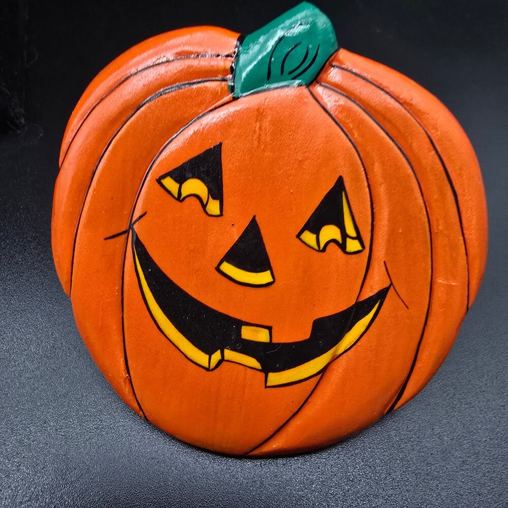 Halloween Jackolantern Pumpkin Scarf Clip Slide Ring Tie Hand Painted Wood